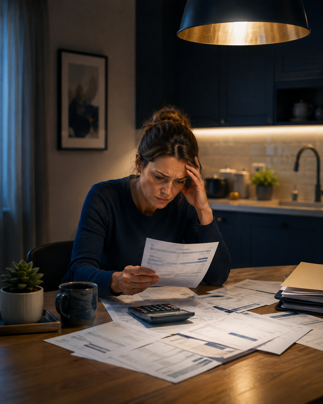 A couple feeling the pressure of bills and overdue financial obligations